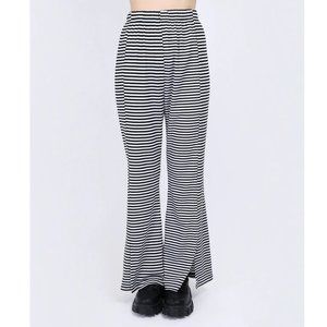 W♥C / Wego Japan split-hem high-waisted black & white striped flared pants